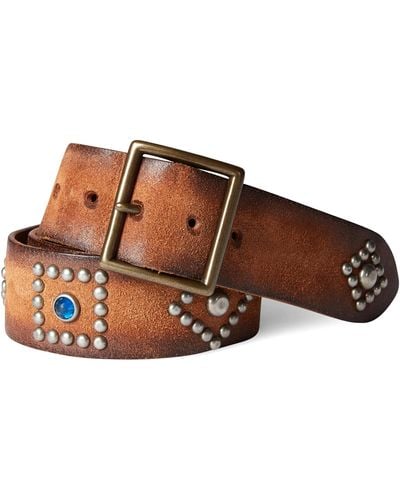 RRL Studded Roughout Leather Belt - Size 30 - Brown