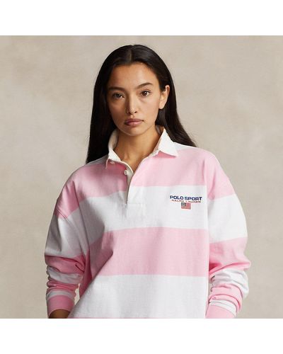 Polo Ralph Lauren Kurzes Rugbyhemd mit Streifen - Pink