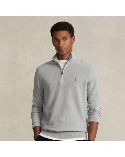 Ralph Lauren Mesh-knit Cotton Quarter-zip Sweater - Gray