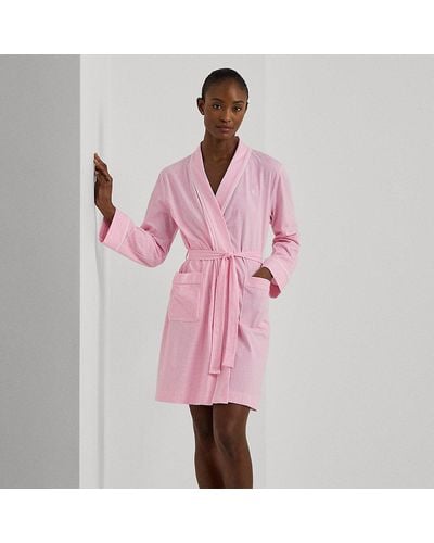 Lauren by Ralph Lauren Striped Cotton Jersey Robe - Pink
