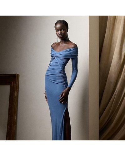 Ralph Lauren Collection Ralph Lauren Ruched Jersey Long-sleeve Evening Dress - Blue