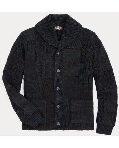 RRL Indigo Patchwork Cotton-wool Cardigan - Black