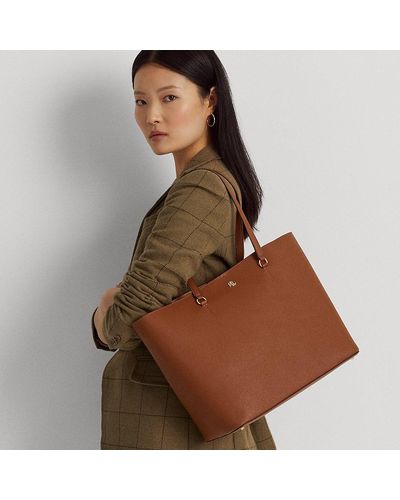 Lauren by Ralph Lauren Ralph Lauren Crosshatch Leather Large Karly Tote - Brown