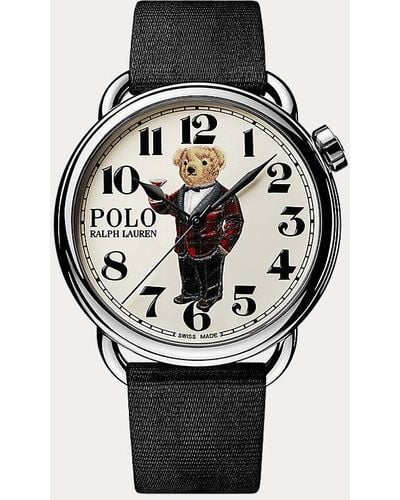 Polo Ralph Lauren Armbanduhr in Weiß mit Tartan Polo Bear - Schwarz