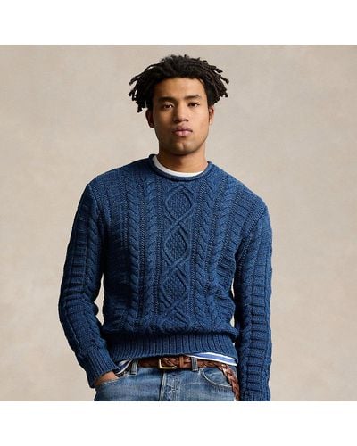 Polo Ralph Lauren Indigo-dyed Cotton Fisherman's Sweater - Blue
