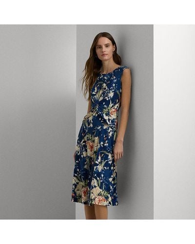 Lauren by Ralph Lauren Ralph Lauren Floral Twist-front Stretch Jersey Dress - Blue