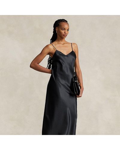 Ralph Lauren Silk Midi Slip Dress - Black