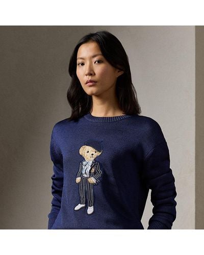 Ralph Lauren Collection Cricket Polo Bear Silk Sweater - Blue