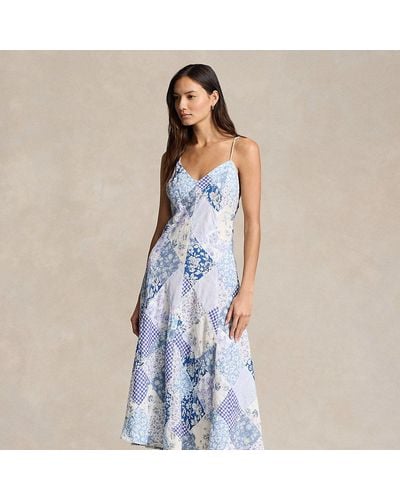 Polo Ralph Lauren Patchwork-Kleid mit V-Ausschnitt - Blau