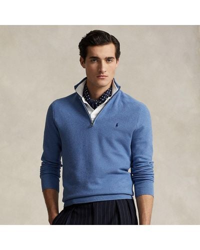 Ralph Lauren Mesh-knit Cotton Quarter-zip Sweater - Blue