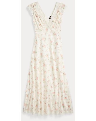 RRL Geblümtes Baumwollvoile-Kleid mit Spitze - Weiß