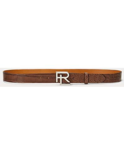 Ralph Lauren Purple Label Cinturón de caimán con hebilla con RL - Marrón