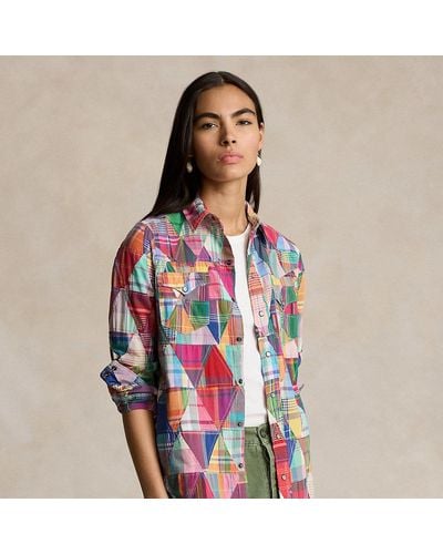 Ralph Lauren Plaid Patchwork Cotton Western Shirt - Multicolor