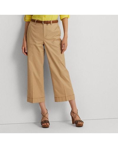 Lauren by Ralph Lauren Pleated Cotton Twill Cropped Trouser - Brown