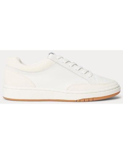 Lauren by Ralph Lauren Hailey Leather And Suede Trainer - White