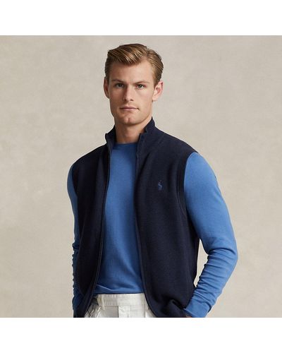 Polo Ralph Lauren Mesh-knit Cotton Full-zip Gilet - Blue