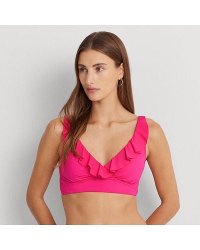 Lauren by Ralph Lauren Bikinitop mit gerüschtem V-Ausschnitt - Pink