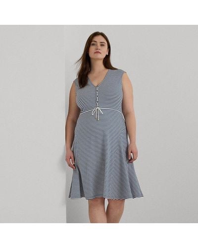 Lauren by Ralph Lauren Ralph Lauren Striped Cotton-blend Jersey Dress - Blue