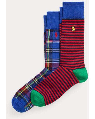 Polo Ralph Lauren Striped And Plaid Trouser Sock 2-pack - Blue