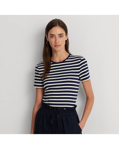 Lauren by Ralph Lauren Ralph Lauren Striped Stretch Cotton Crewneck Tee - Black