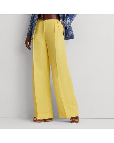 Lauren by Ralph Lauren Pantalón plisado de sarga con lino - Amarillo