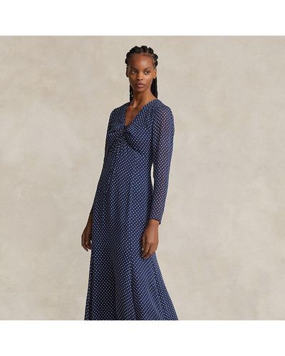 Ralph Lauren Floral Crinkle Georgette Dress - Blue