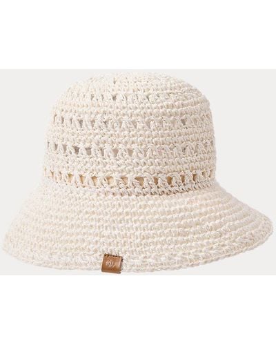 Lauren by Ralph Lauren Crocheted Straw Bucket Hat - White