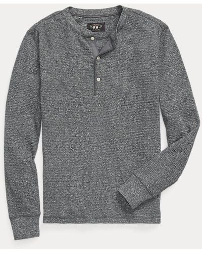 RRL Garment-dyed Waffle-knit Henley Shirt - Grey