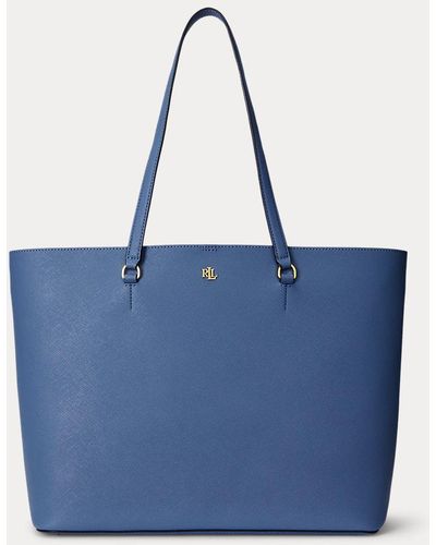Lauren by Ralph Lauren Crosshatch Leather Large Karly Tote - Blue