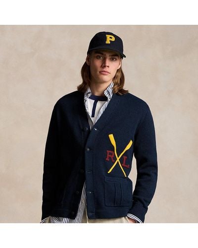 Polo Ralph Lauren Cardigan in cotone in stile college - Blu