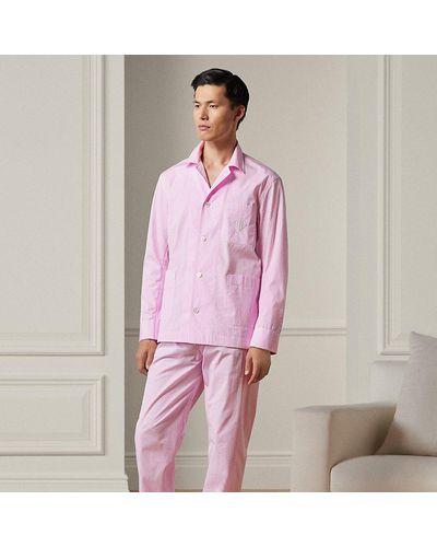 Ralph Lauren Purple Label Poplin Pyjamaset Met Monogram - Roze