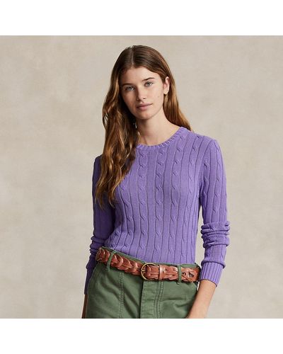 Ralph Lauren Cable-knit Cotton-blend Crewneck Sweater - Purple