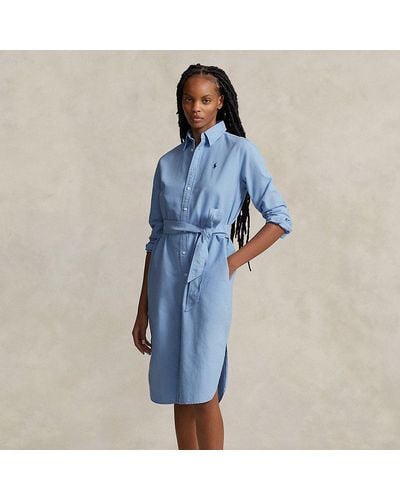 Polo Ralph Lauren Long Sleeve Cotton-Poplin Shirt Dress - Blue