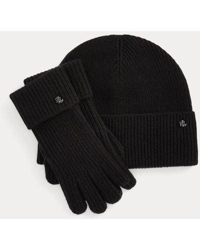 Ralph Lauren Bonnet et gants en laine et cachemire - Noir
