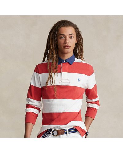 Polo Ralph Lauren Classic Fit Striped Jersey Rugby Shirt - Red
