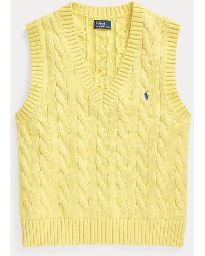 Polo Ralph Lauren Cable-knit V-neck Jumper Waistcoat - Yellow