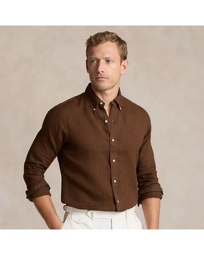 Polo Ralph Lauren Slim Fit Linen Shirt - Brown