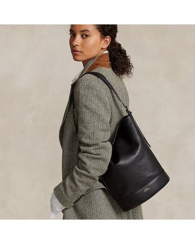 Ralph Lauren Leather Medium Bellport Bucket Bag - Gray