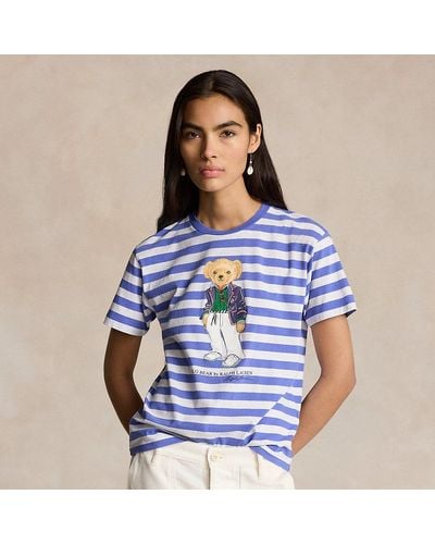 Polo Ralph Lauren Gestreept Katoenen T-shirt Met Polo Bear - Blauw