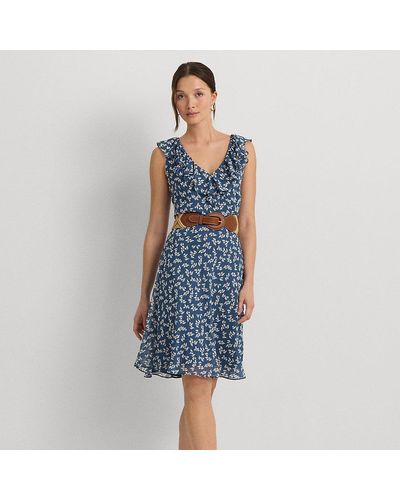 Lauren by Ralph Lauren Ralph Lauren Floral Ruffle-trim Georgette Dress - Blue