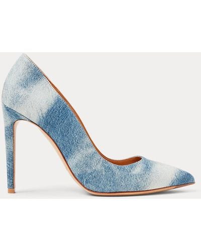 Ralph Lauren Collection Celia Denim Pump Met Bloemenprint - Blauw