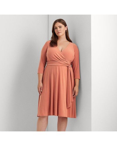 Lauren by Ralph Lauren Plus Größen - Jerseykleid mit V-Ausschnitt - Orange