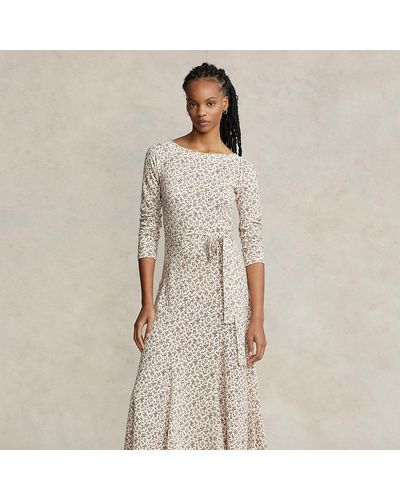 Polo Ralph Lauren Floral Cotton Boatneck Midi Dress - Gray