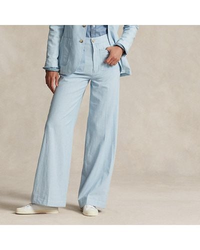 Ralph Lauren Cotton Chambray Wide-leg Flare Trouser - Blue