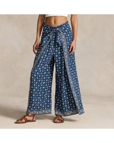 Polo Ralph Lauren Floral Twill Wide-leg Wrap Trouser - Blue
