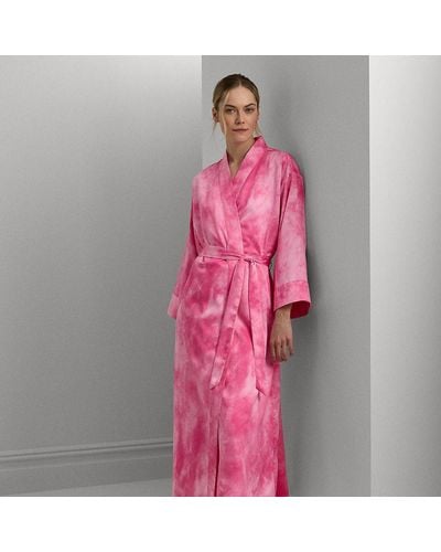 Lauren by Ralph Lauren Ralph Lauren Tie-dye-print Belted Satin Long Robe - Pink