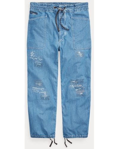 RRL Repaired Cotton-linen Chambray Trouser - Blue