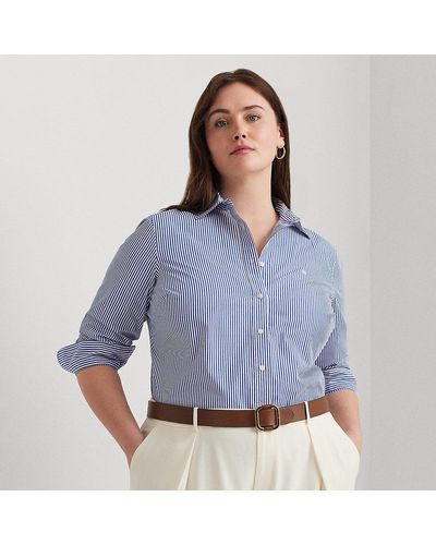 Lauren by Ralph Lauren Ralph Lauren Striped Easy Care Cotton Shirt - Blue