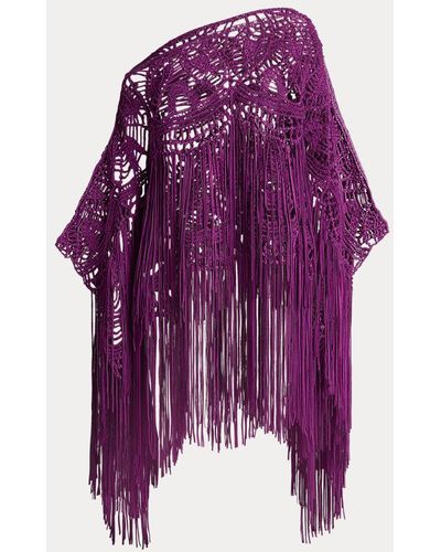 Ralph Lauren Collection Celinna Lambskin Macrame Poncho - Purple