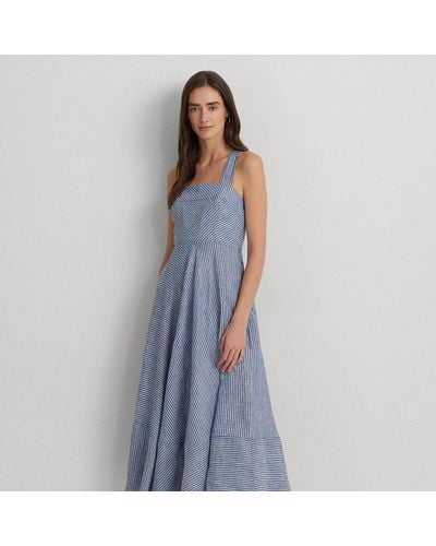 Lauren by Ralph Lauren Ralph Lauren Pinstripe Linen Sleeveless Dress - Blue